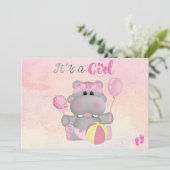 Es ist eine Mädchen-Hippo-Babydusche, die einlädt Einladung (Stehend Vorderseite)