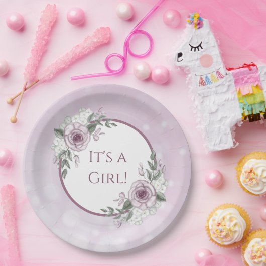 Es ist eine Mädchen-, Mauve-Rose-Kinderdusche Pappteller (Party)