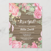 Es ist eine Mädchen-Rosa-Flora-Baby-Dusche Rustika Einladung (Vorne/Hinten)