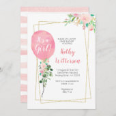 Es ist eine Mädchen Rosaballon-Babyparty Einladung (Vorne/Hinten)