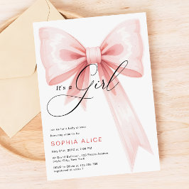 Es ist eine Mädchen-Script-Blush Pink Bow Baby-Dus Einladung