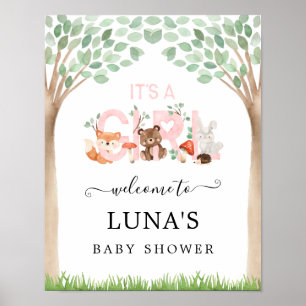 Es ist eine Mädchen-Woodland-Babydusche Willkommen Poster