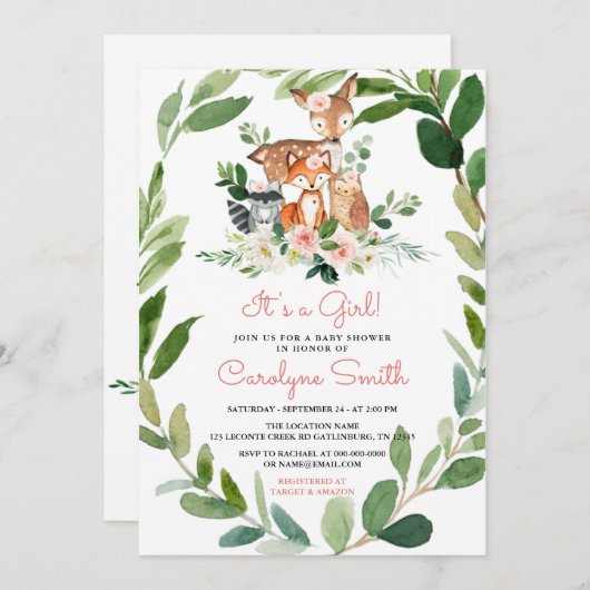 Es ist eine Mädchen-Woodland-Kinderdusche, die ein Einladung (Vorne/Hinten)