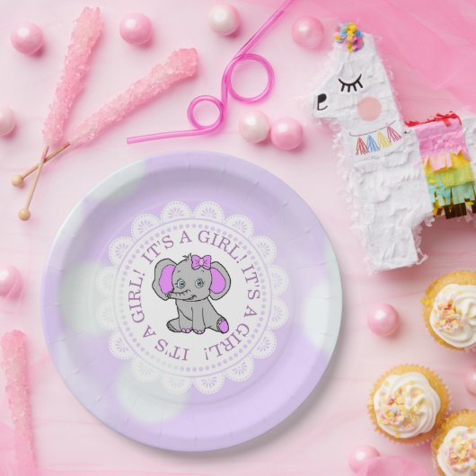 Es ist eine Mädchendusche, Lila Elephant Themed Ba Pappteller (Party)