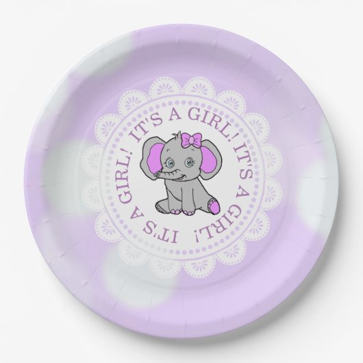 Es ist eine Mädchendusche, Lila Elephant Themed Ba Pappteller (Vorderseite)