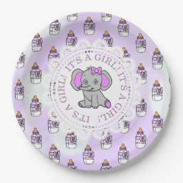 Es ist eine Mädchendusche, Lila Elephant Themed Ba Pappteller