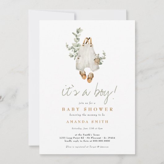 Es ist eine Minimalistische Babydusche von Boy Euc Einladung (Vorderseite)