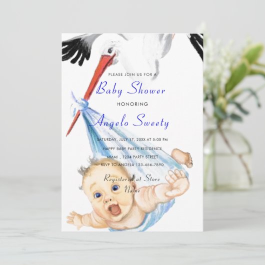 Es ist eine Niedliche Baby Stork Baby Shower Einla (Stehend Vorderseite)