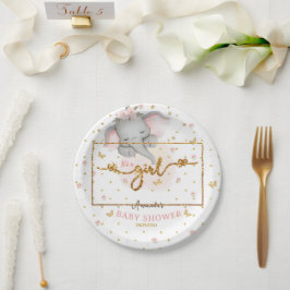 Es ist eine Niedliche Babydusche mit Blumenlephant Pappteller