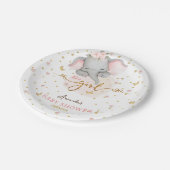 Es ist eine Niedliche Babydusche mit Blumenlephant Pappteller (Schrägansicht)