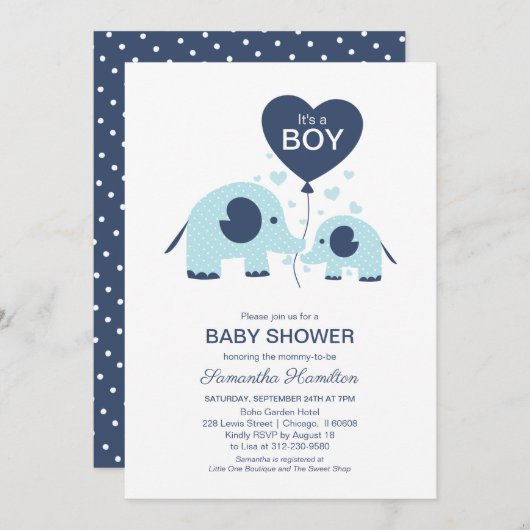 Es ist eine Niedliche Blue Elephant Baby Dusche. Einladung (Vorne/Hinten)