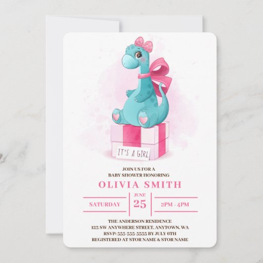 Es ist eine Niedliche Dinosaurier Kinderdusche Einladung (Vorderseite)