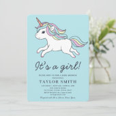Es ist eine Niedliche Einhorn-Kinderdusche für Mäd Einladung (Stehend Vorderseite)