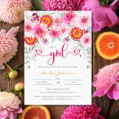 Es ist eine Niedliche Girl Citrus Pink Blumendusch Einladung