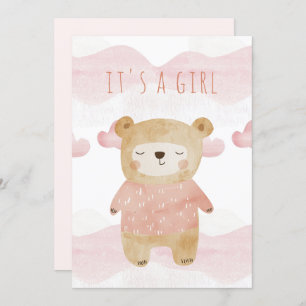 Es ist eine niedliche Girl Watercolor Bärenpinke K Einladung
