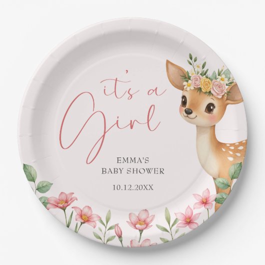 Es ist eine Niedliche Hirschdusche für Mädchen Pappteller (Vorderseite)