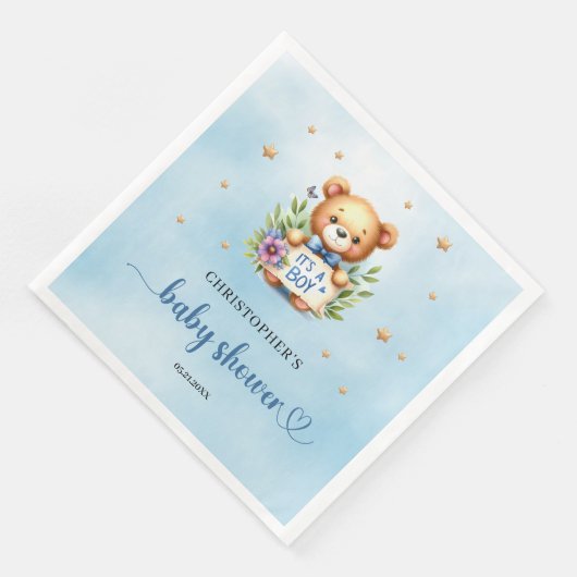 Es ist eine niedliche Kinderbärendusche Serviette (Ecke)