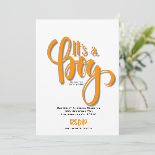 Es ist eine orangefarbene Announcement Card Ankündigung (Stehend Vorderseite)