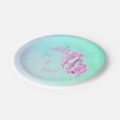 Es ist eine Palettendruckerin in rosa Wasserfarben Pappteller (Schrägansicht)