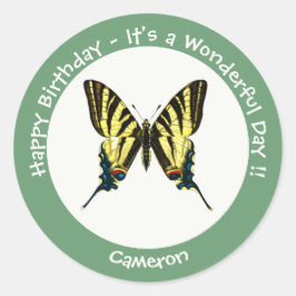 Es ist eine Scarce Frack Butterfly Geburtstagspart Runder Aufkleber