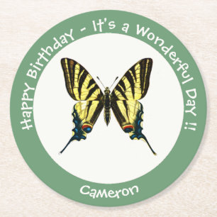 Es ist eine Scarce Frack Butterfly Geburtstagspart Runder Pappuntersetzer
