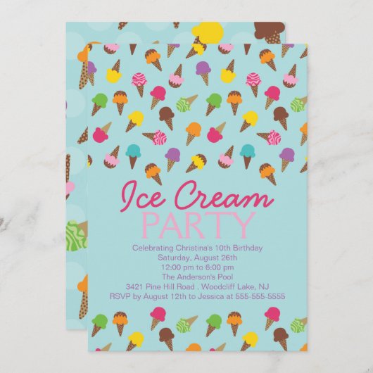 Es ist eine Sommer-Eiscreme-Party Einladung (Vorne/Hinten)