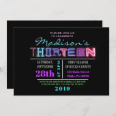 ES IST ELEKTRISCH! NEON Birthday Dreizehn Einladun Einladung (Vorne/Hinten)
