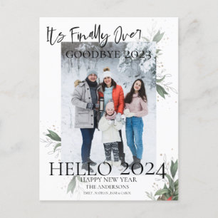 Es ist endlich vorbei Elegant floral schrift Neuja Feiertagspostkarte