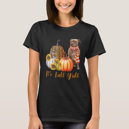 Es ist Fall Y'all Pitbull Dog Leopard Pumpkin Fall T-Shirt (Vorderseite)