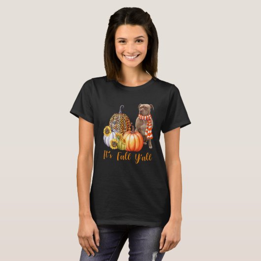 Es ist Fall Y'all Pitbull Dog Leopard Pumpkin Fall T-Shirt (Vorne ganz)