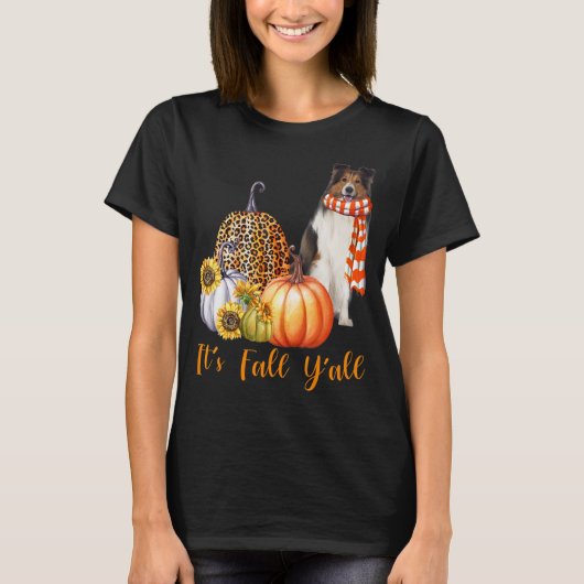 Es ist Fall Y'all Sheltie Dog Leopard Pumpkin Fall T-Shirt (Vorderseite)