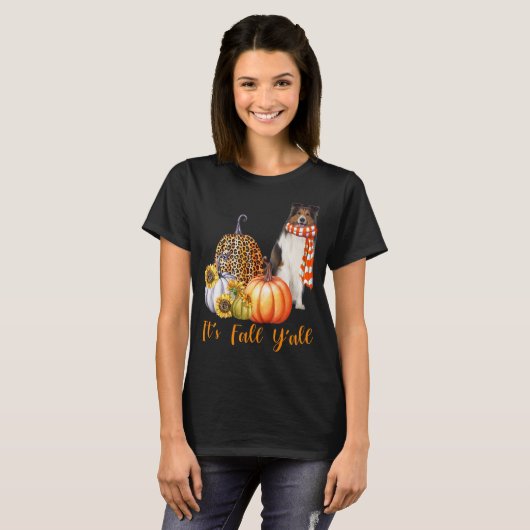 Es ist Fall Y'all Sheltie Dog Leopard Pumpkin Fall T-Shirt (Vorne ganz)