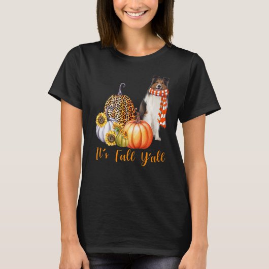 Es ist Fall Y'all Sheltie Dog Leopard Pumpkin Fall T-Shirt (Vorderseite)
