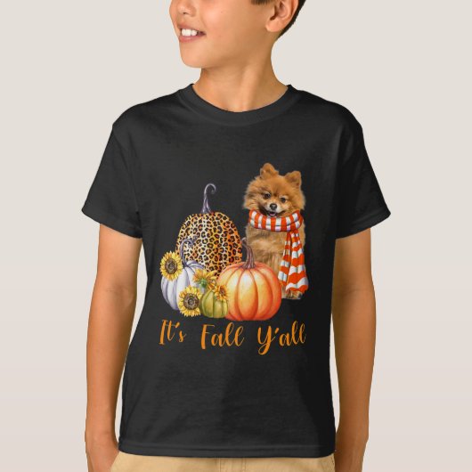 Es ist Fall Y'all Spitz Dog Leopard Pumpkin Fal T-Shirt (Vorderseite)