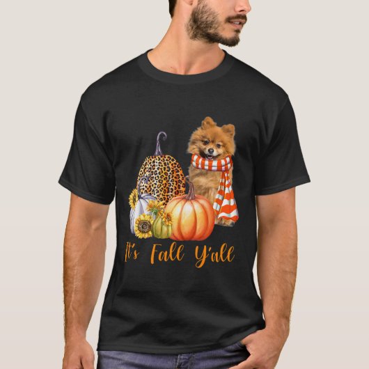 Es ist Fall Y'all Spitz Dog Leopard Pumpkin Fal T-Shirt (Vorderseite)