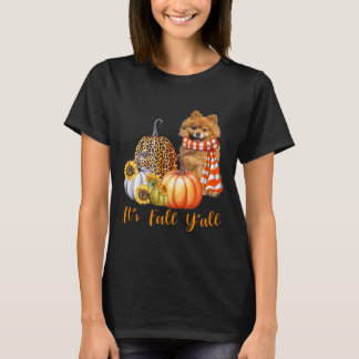 Es ist Fall Y'all Spitz Dog Leopard Pumpkin Fal T-Shirt