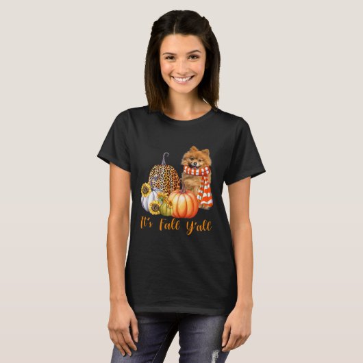 Es ist Fall Y'all Spitz Dog Leopard Pumpkin Fal T-Shirt (Vorne ganz)