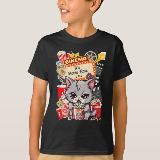 Es ist Filmzeit mit Popcornkatze T-Shirt (Vorderseite)