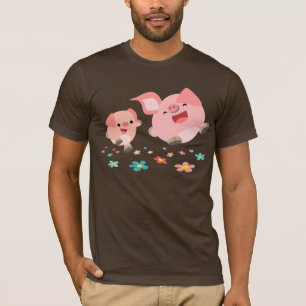 Es ist Frühling! - Zwei Niedliche Cartoon Schweine T-Shirt