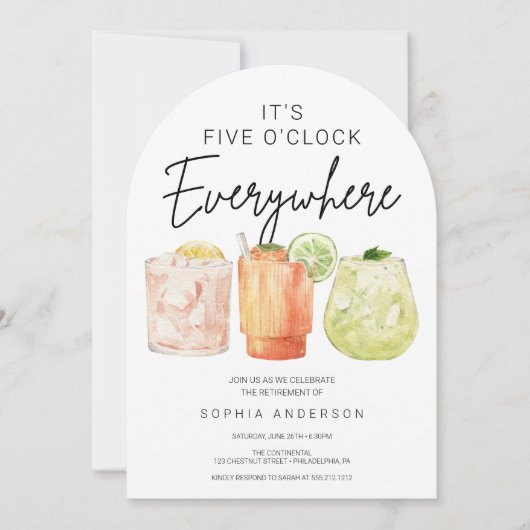 Es ist fünf Uhr überall im Party für das Ruhestand Einladung (Vorderseite)