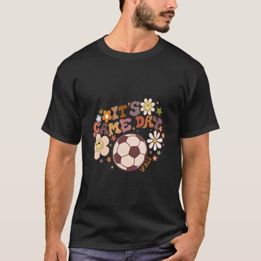 Es ist Game Day Retro Groovy Floral Soccer Happy F T-Shirt (Vorderseite)