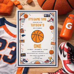 Es ist Game Time Basketball 1. Geburtstag Rookie J Einladung