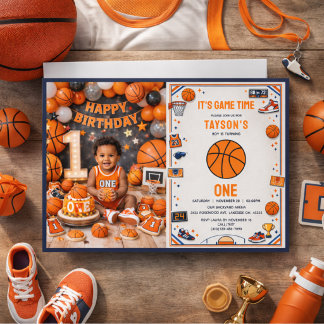 Es ist Game Time Basketball 1. Geburtstag Rookie J Einladung