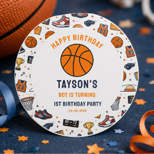 Es ist Game Time Basketball 1. Geburtstag Rookie J Runder Aufkleber