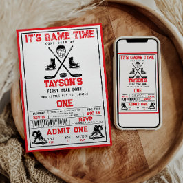 Es ist Game Time Hockey 1. Geburtstag Party Einladung