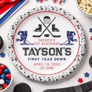 Es ist Game Time Hockey 1. Geburtstag Party Pappteller