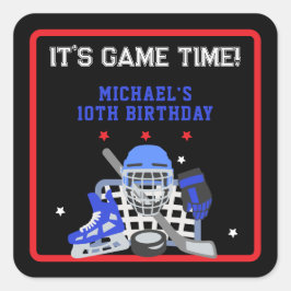 ES IST GAME TIME HOCKEY GEBURTSTAG QUADRATISCHER AUFKLEBER