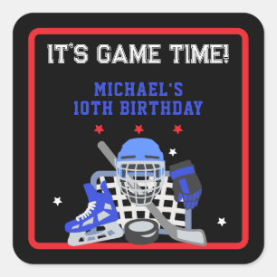 ES IST GAME TIME HOCKEY GEBURTSTAG QUADRATISCHER AUFKLEBER