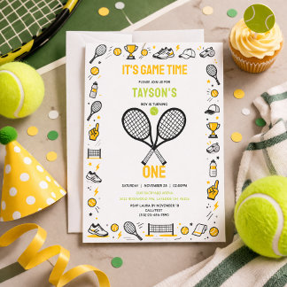 Es ist Game Time Tennis 1. Geburtstag – Lustige Ki Einladung