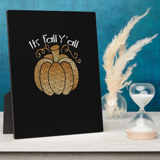 Es ist Herbst Y’all Leopard Print Pumpkin Rustikal Fotoplatte (Seite)